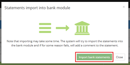 Bank entry import result window